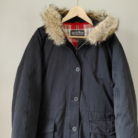 Woolrich Arctic Parka Duck Down Coat Coyote Fur Hood Size Large Black - Picture 5 of 15